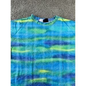 VINTAGE 90s Maui Trading Shirt Mens L Blue Green Tie Dye Paisley Hawaiian FLAW